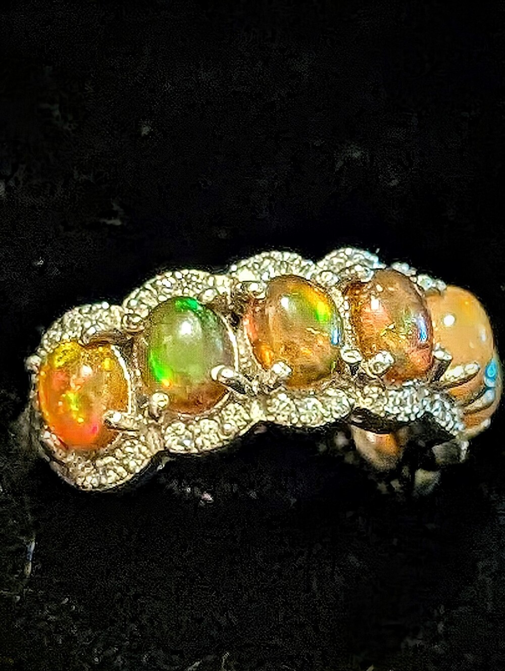 Multi Stone Genuine Ethiopian Opal And CZ Ring
